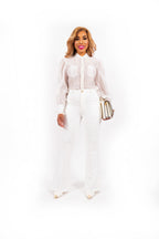 Vireth Organza Blouse Dames Met Parel Details en Lange Mouwen