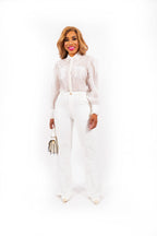 Vireth Organza Blouse Dames Met Parel Details en Lange Mouwen