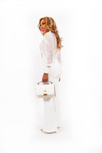 Vireth Organza Blouse Dames Met Parel Details en Lange Mouwen