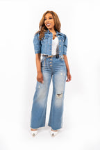 Lumora Ripped Denim Wide Leg Jeans Lichtblauw High Waist