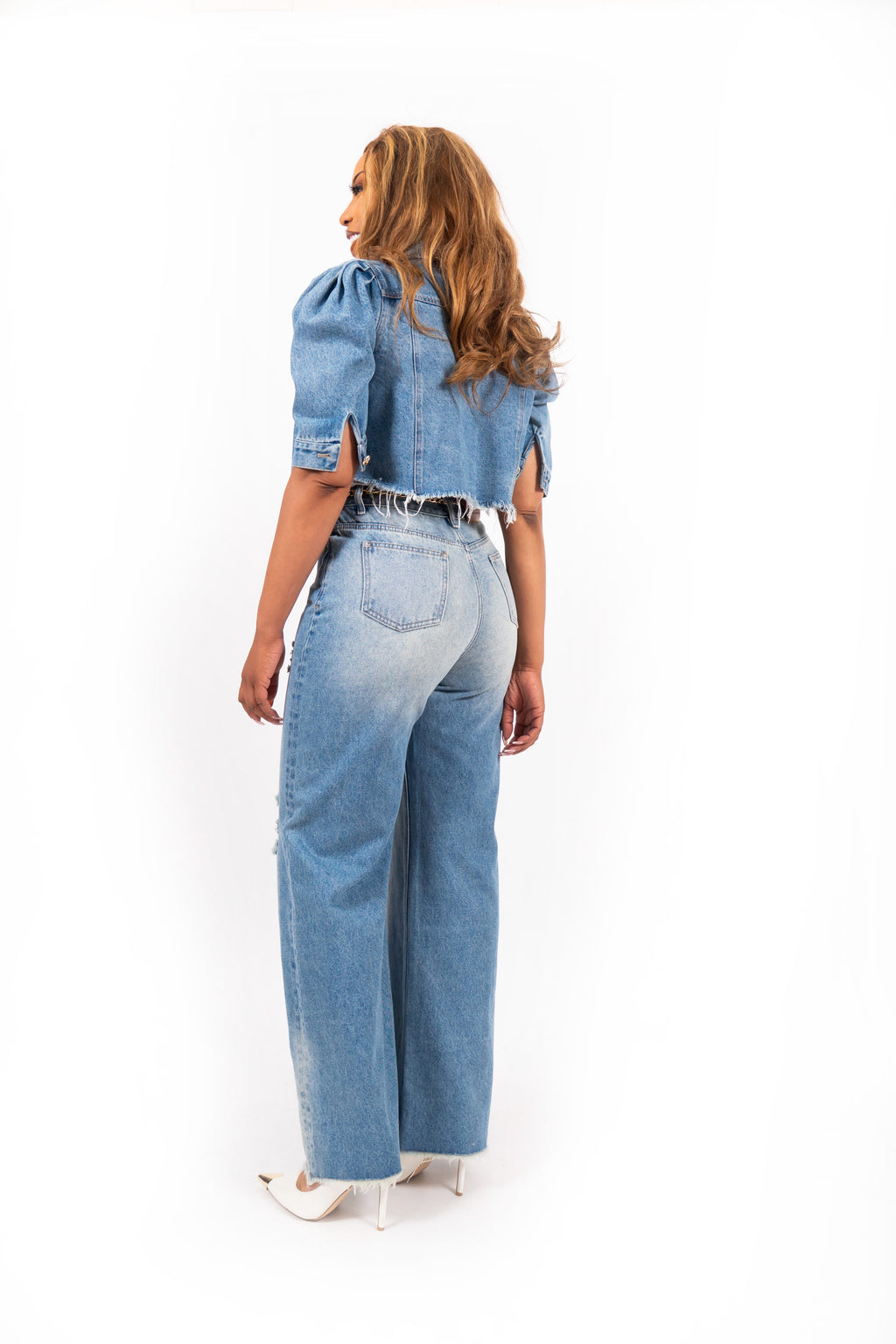 Lumora Ripped Denim Wide Leg Jeans Lichtblauw High Waist